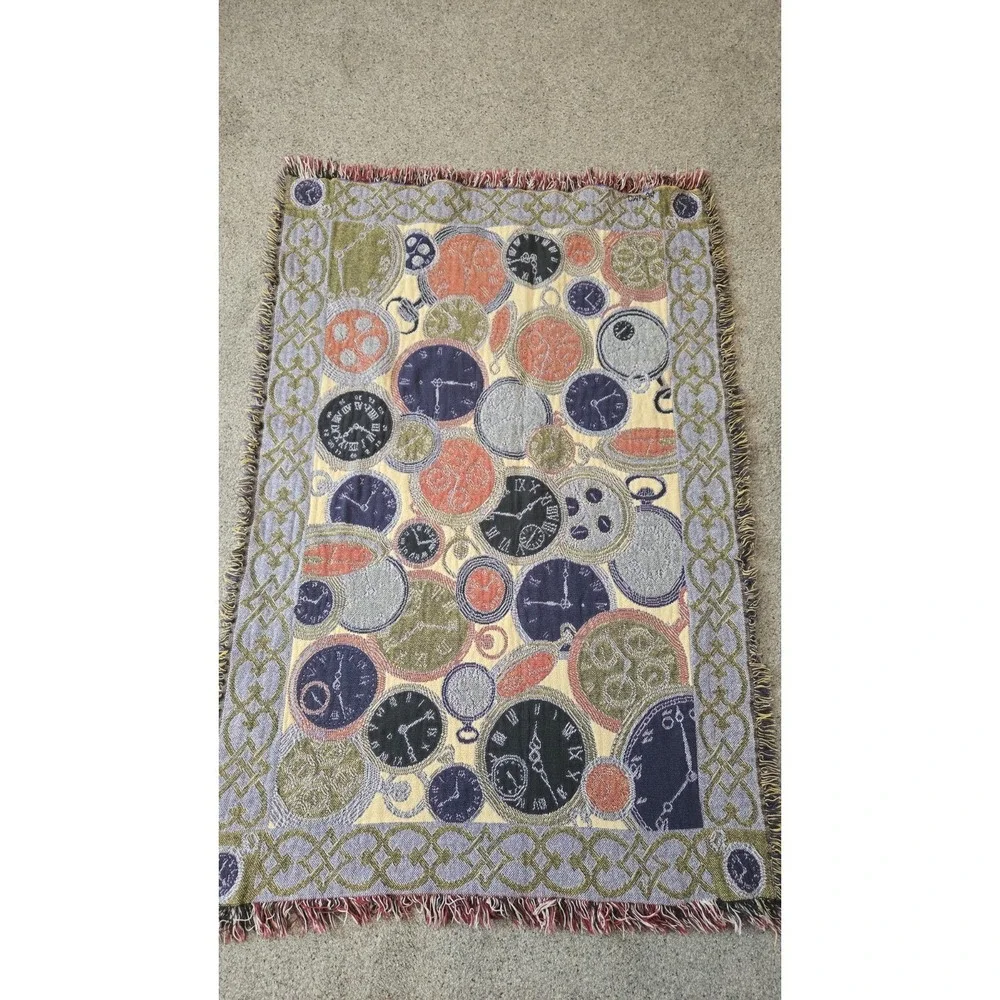 Vintage‎ Clock Tapestry Throw Blanket 61x42 Timepiece Art Fringe Wall Decor